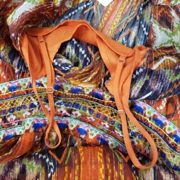 New Desigual Boho Women's Maxi Dress Gold Metallic Thread Sz 6 African Friez… - Picture 7 of 15